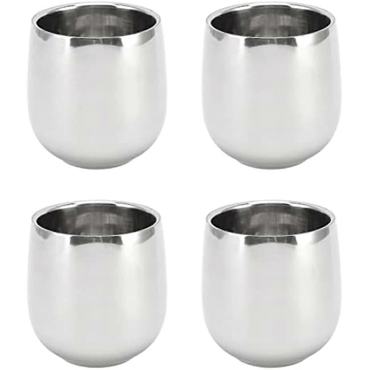 4pcs Stainless Steel Coffee Cups, 200ml Double Wall Insulation Prevent Scalding Curved Mug For Home