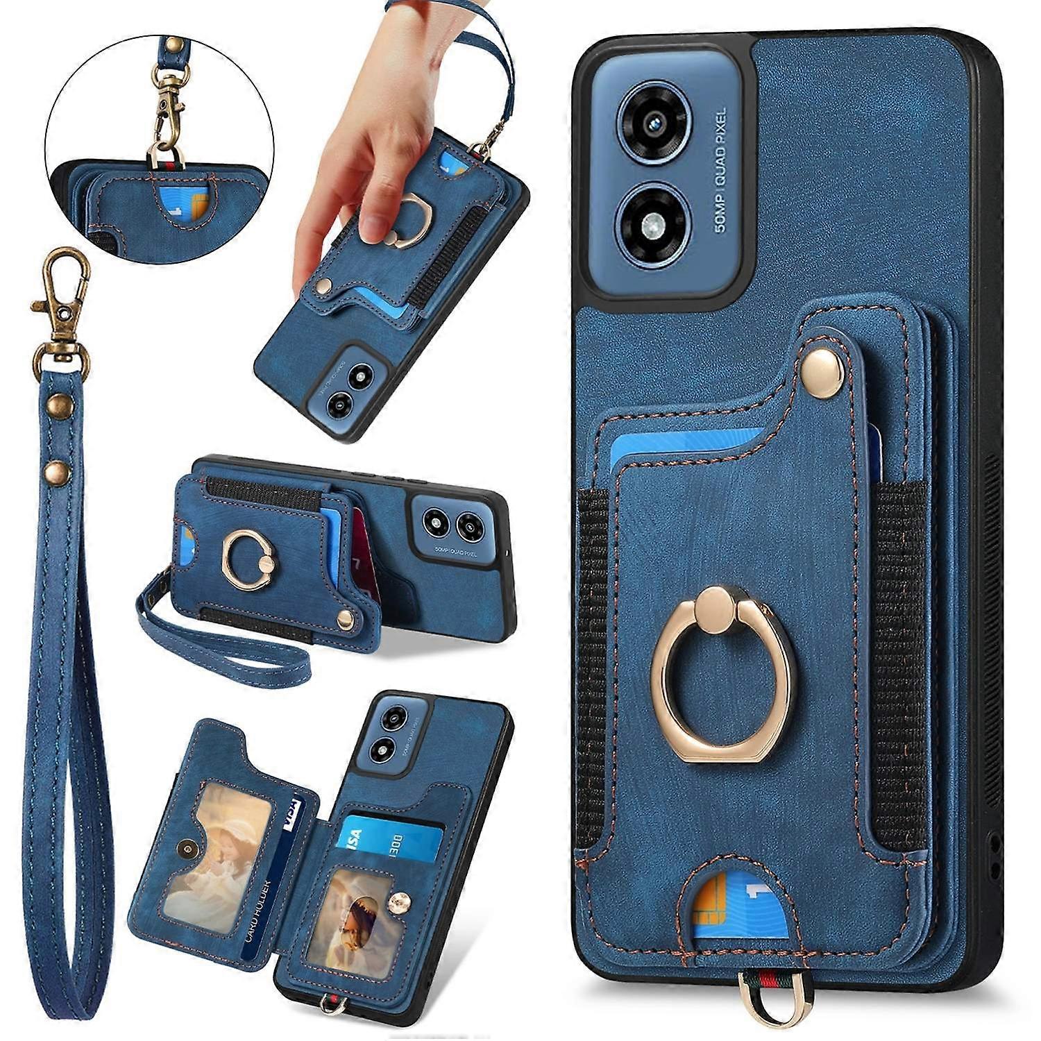 Retro Ring Wallet Phone Case For Motorola G Play 2024