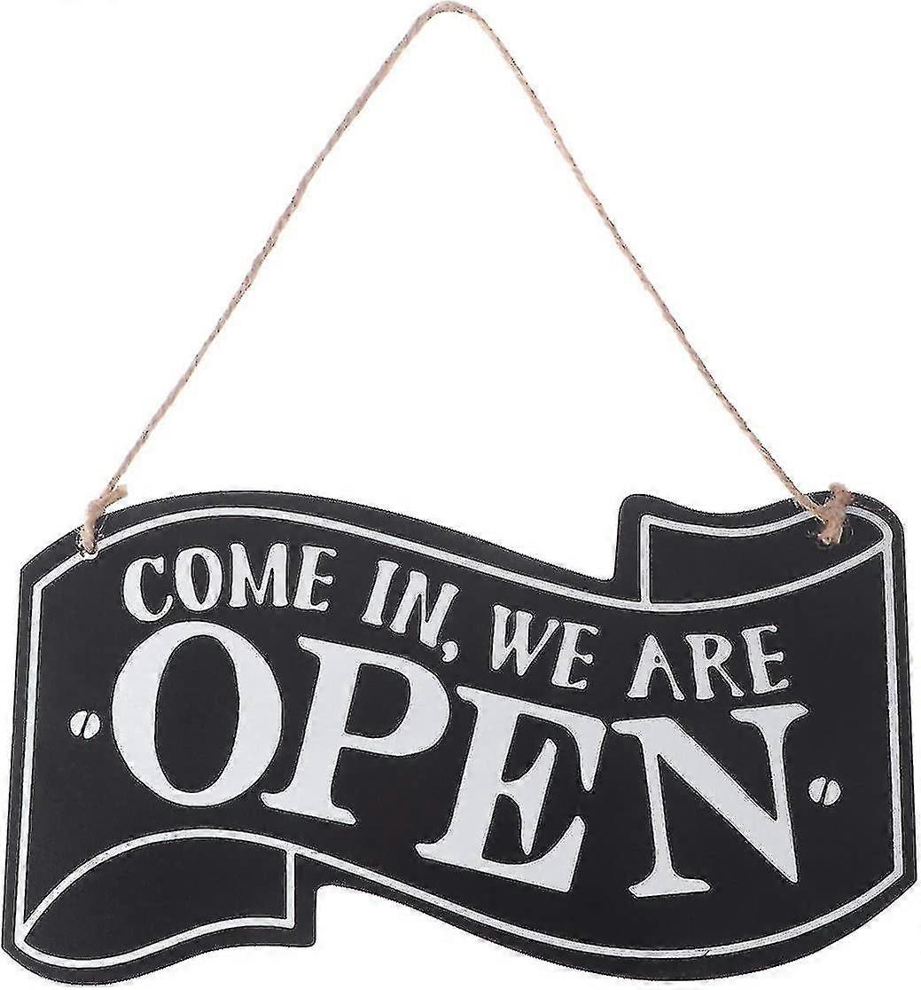 2023 خشبية مفتوحة ومغلقة على الوجهين علامة مع حبل لتعليق علامة الأعمال خمر (أسود)