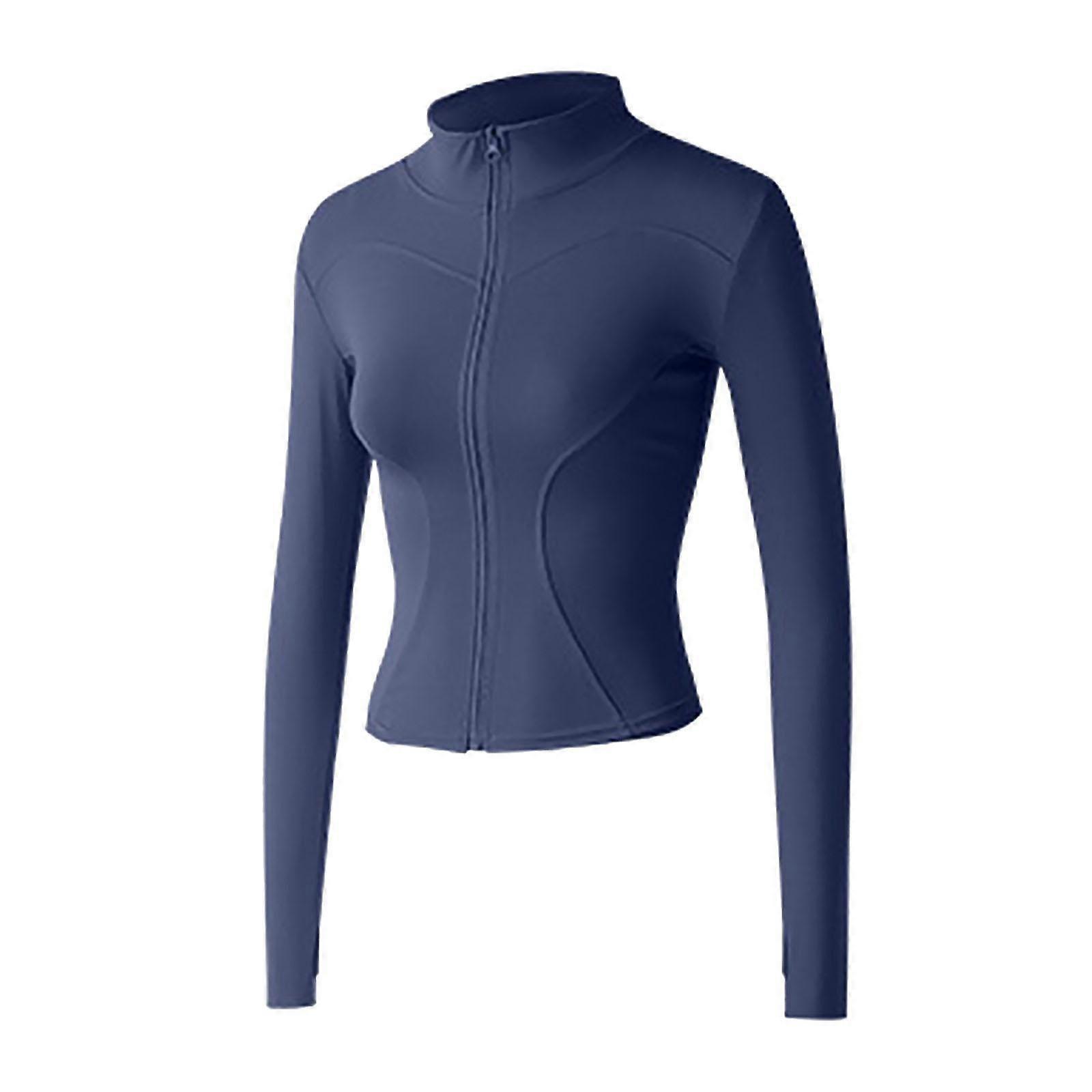Sports Jacket Women with Windproof Stand up Collar Breathable Running Jacket L Deep Blue