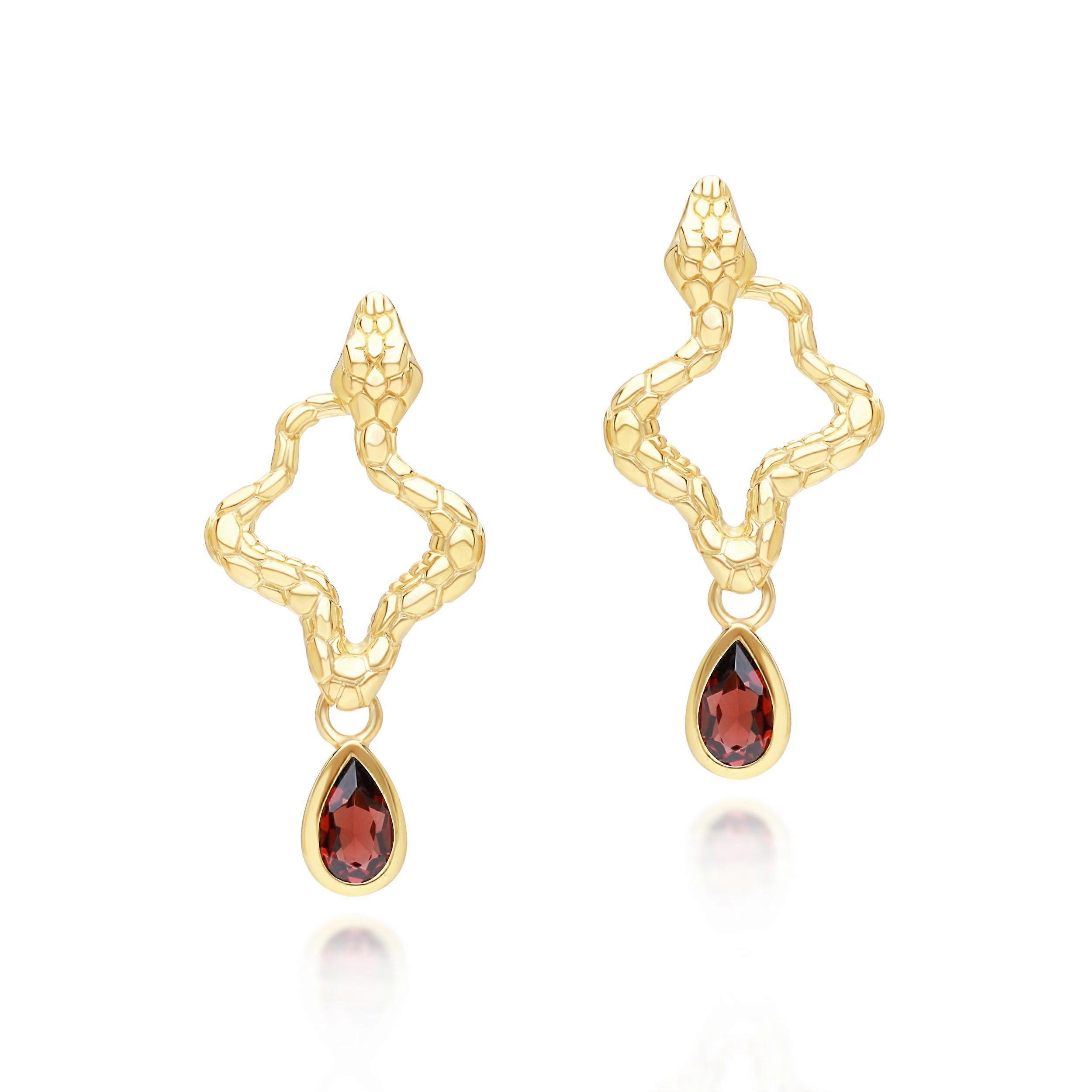 ECFEW™ Garnet Snake Drop Earrings in Gold Plated Sterling Silver