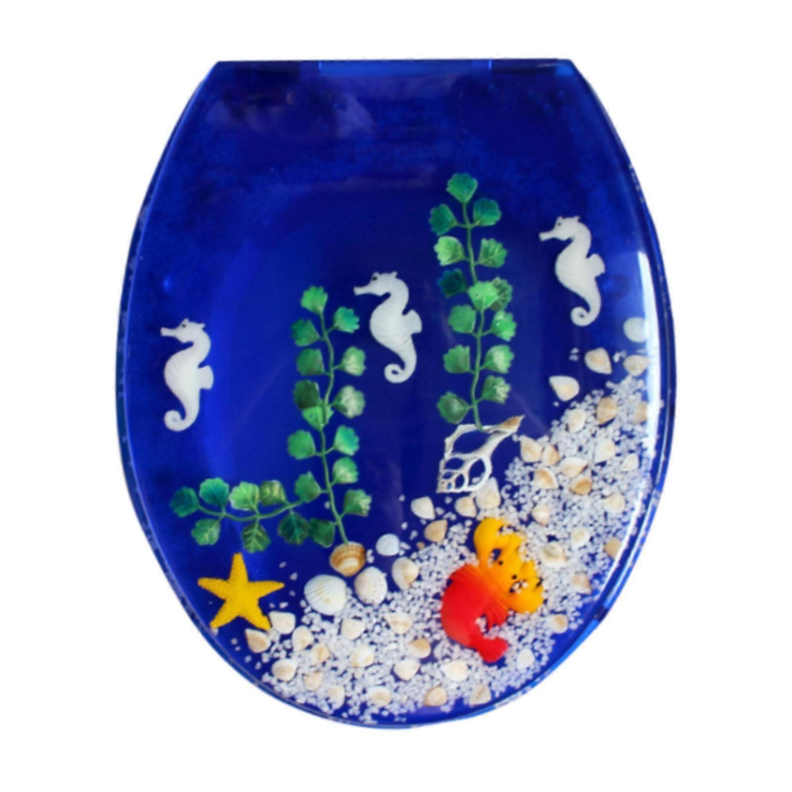 Capac capac scaun de toaletă imprimat rezistent la zgârieturi Ușor de instalat Capac de toaletă albastru închis