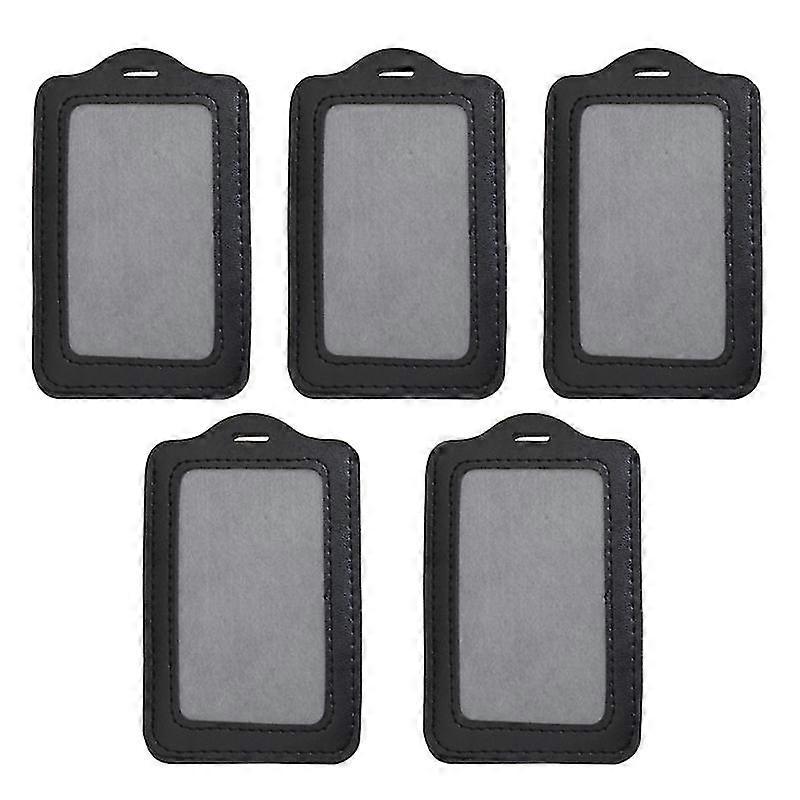 5pcs Vertical Style Pu Leather Id Badge Holder Pass Pouch Case (black)