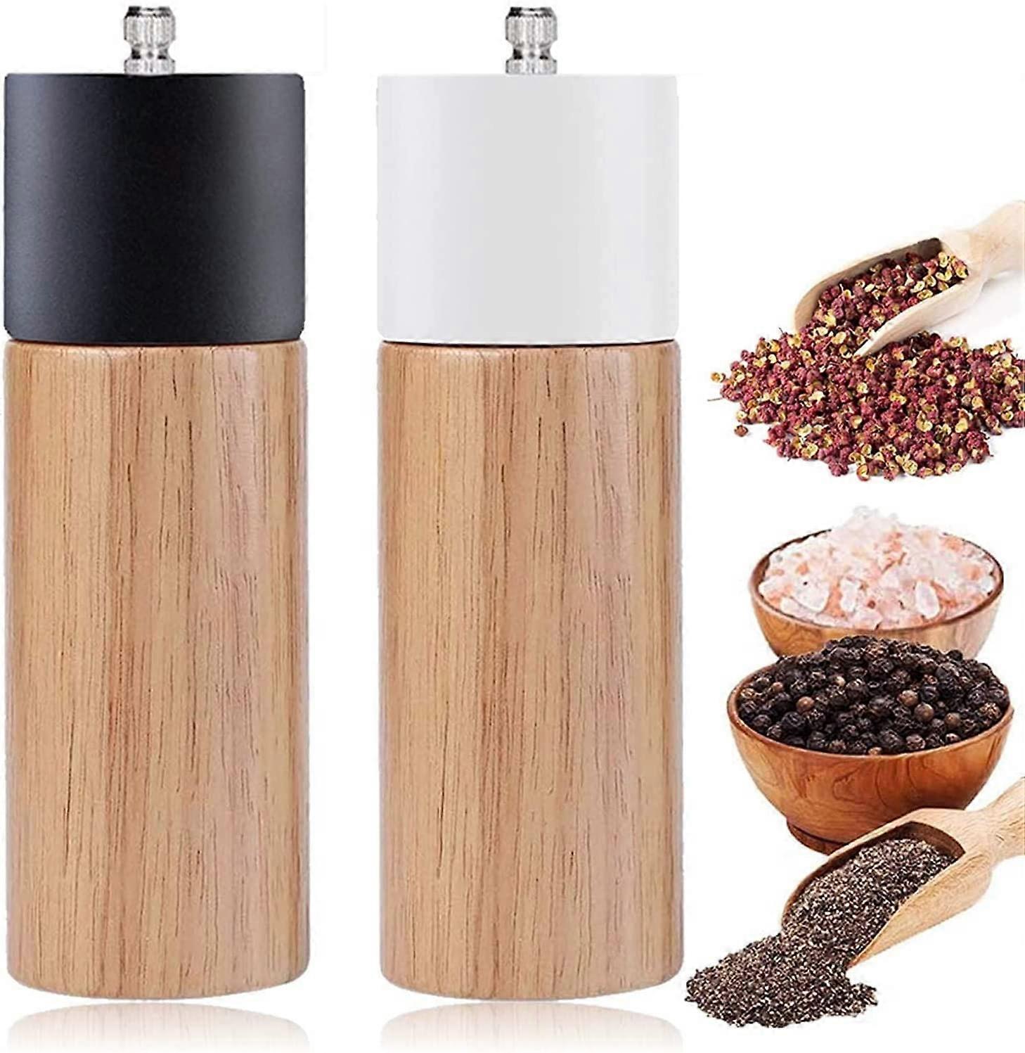 Manual Pepper and Salt Mill with Adjustable Ceramic Grinding Wheel - Pepper Shaker & Salt Shaker Set, Salt and Pepper Shakers6" Rubberwood Manual Pepp