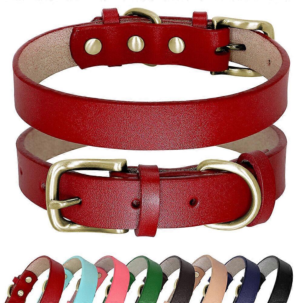 Plain Leather Dog Collar Durable Alloy Hardware Adjustable for Small Dogs Beagle