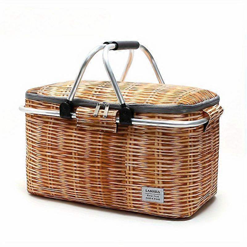 6.6gal Insulated Leak-Proof Picnic Basket with Aluminum Frame, Foldable Handles for Camping, Picnics, Grocery Shopping, and Road Trips