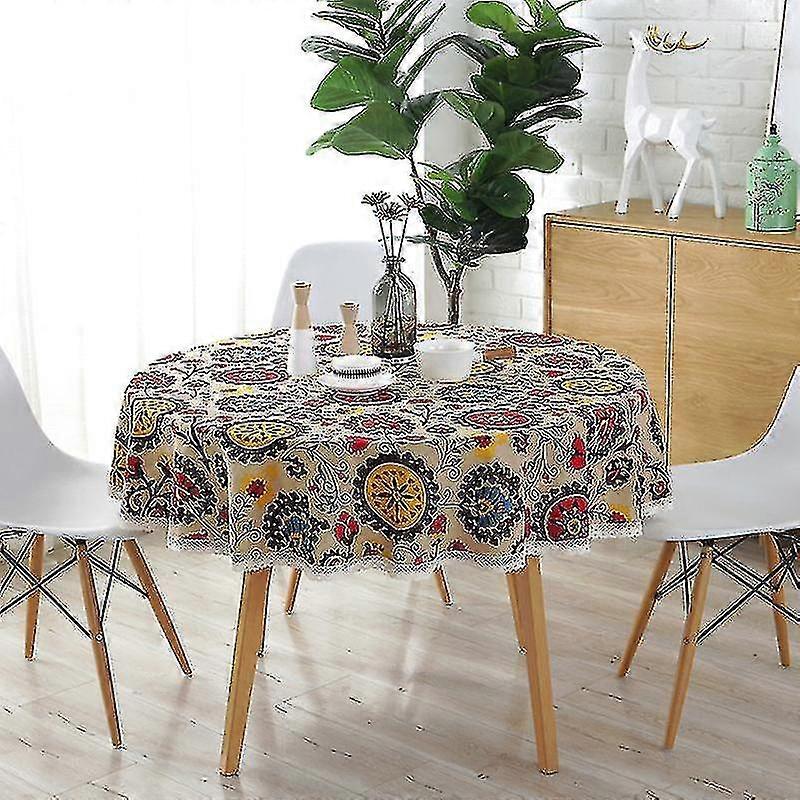 Sunflower Lace Round Tablecloth - Linen Cotton Multi-purpose Table Cover