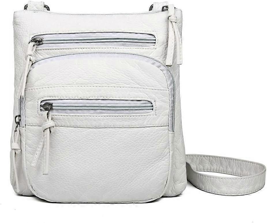 Kensty Sacs à bandoulière multi-poches en cuir souple pour femmes Sacs à rabat à bandoulière vintage Sacs à main et sacs à main Petit sac (blanc)