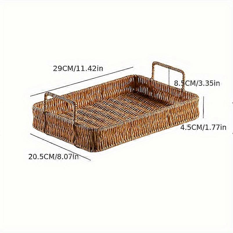 1/3pcs Hand-Woven Imitation Rattan Rectangular Serving Tray, Imitation Rattan Fruit Baskets Snacks Food Plate Storage Tray Food Serving Holders Fruit