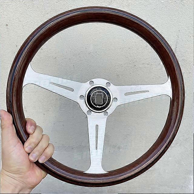 אוניברסלי נרדי עץ סגנון מירוץ הגה 14inch קלאסי וינטג 'הגה שחור רסיס דיבר עם כפתור צופר - הגה וצופרים