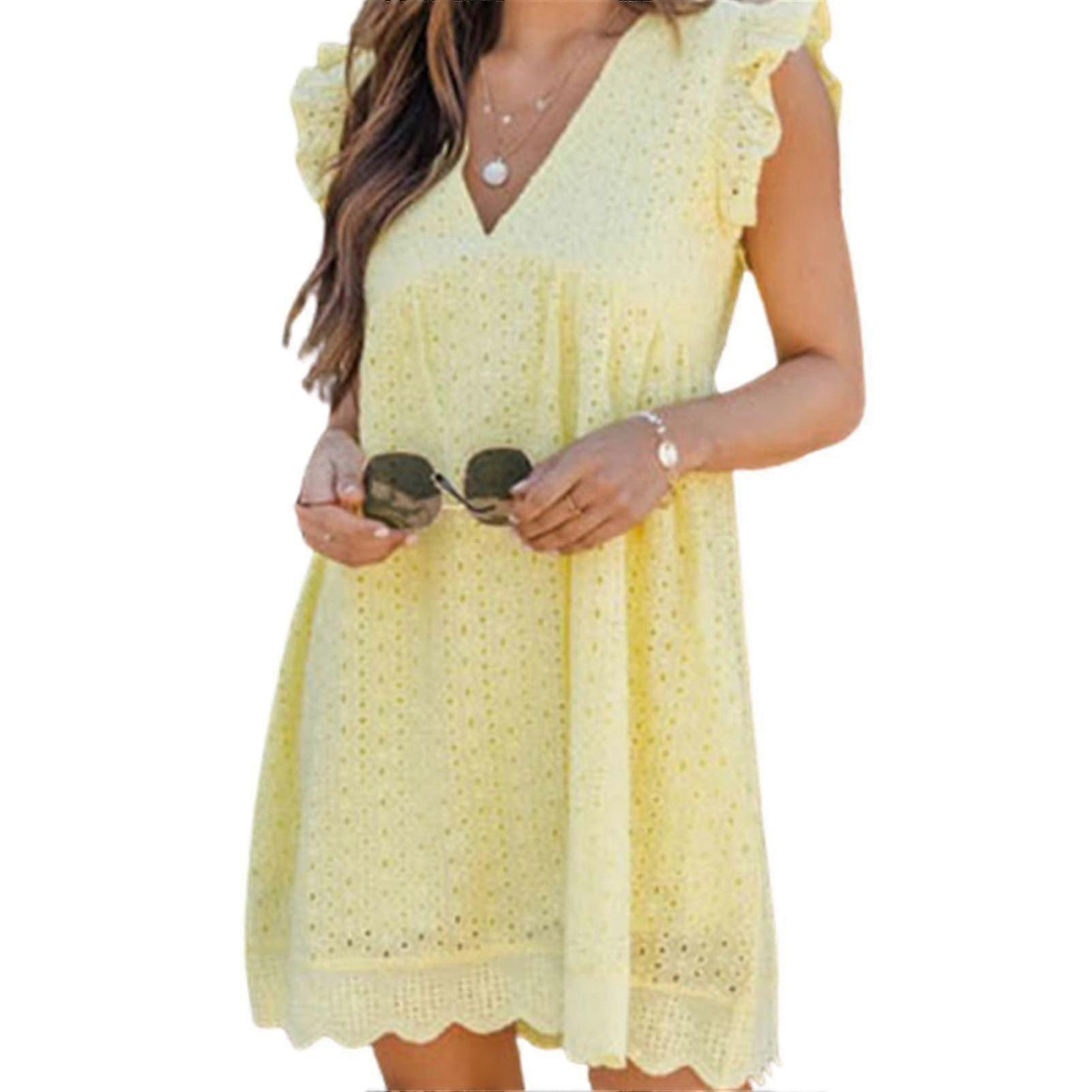 Été col en V Coton Jupe Courte Couleur UnIe Robe California Romper Pour 2022