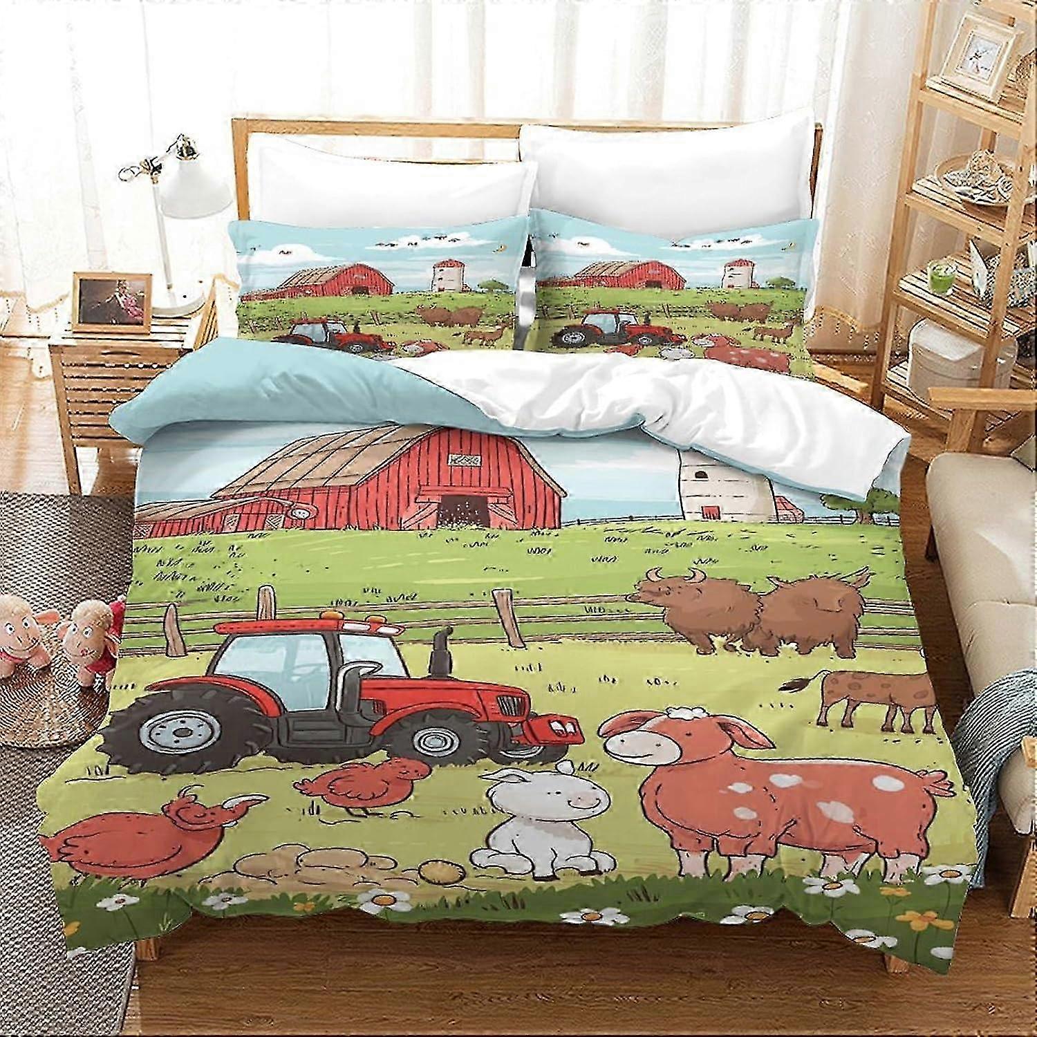 J2259 ملاءات السرير الفن جرار لحاف غطاء مجموعة 3D طباعة الفراش غطاء المعزي مع أكياس الوسائد فائقة النعومة ستوكات سحاب 3 قطع ، للأولاد والبنات ب