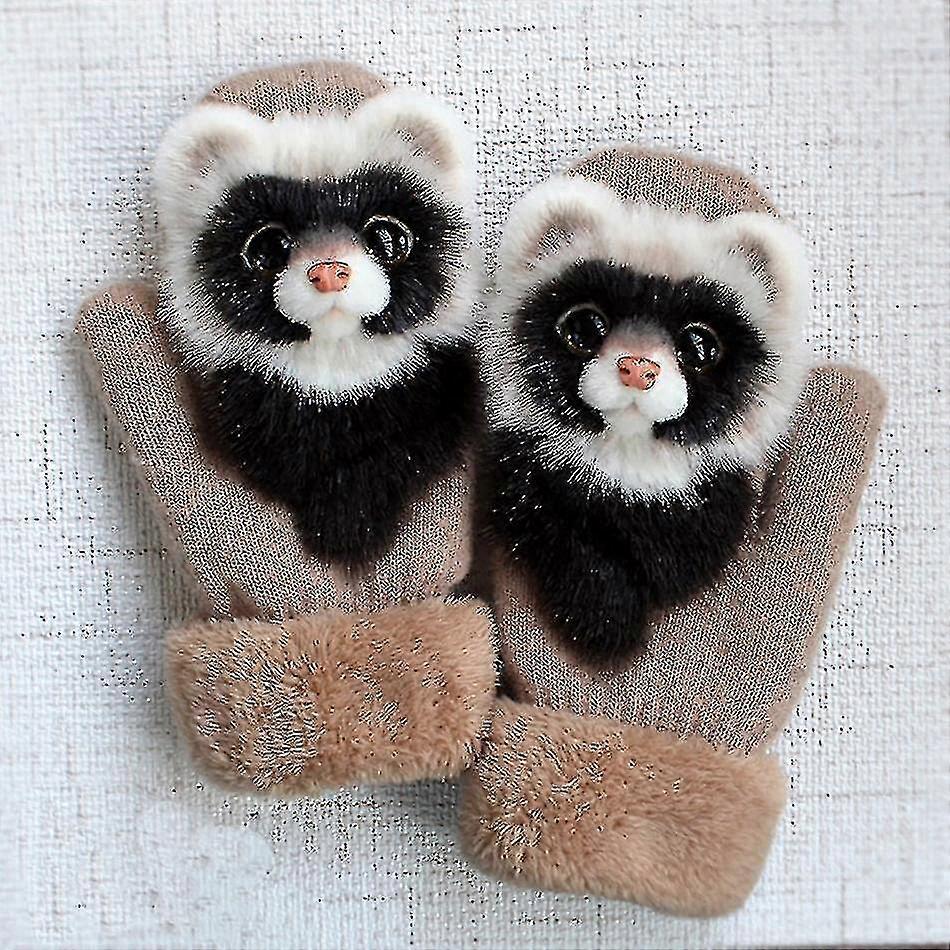 Winter Outdoor Thickened 3d Cartoon Warm Gloves, 1 Pair