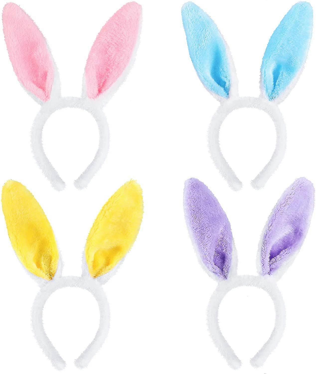 4 Pcs Easter Rabbit Headband Bunny Ears(pink Purple Yellow Blue)`