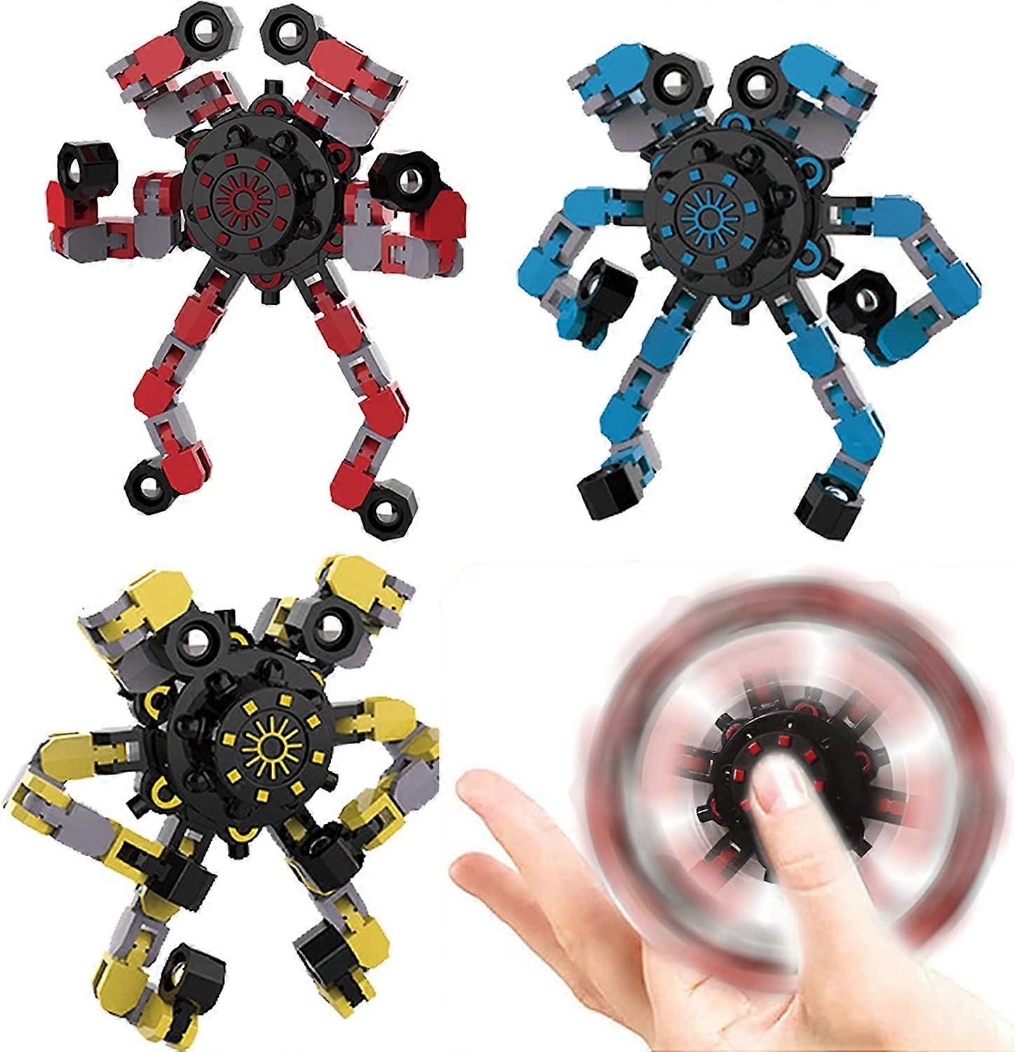 3Pcs Fidget Spinners,DIY Deformable Robot Fingertip Toys ,Decompression Spinner,Deformable Creative Mechanical Gyro Toys,Stress Relief Mechanical Chai