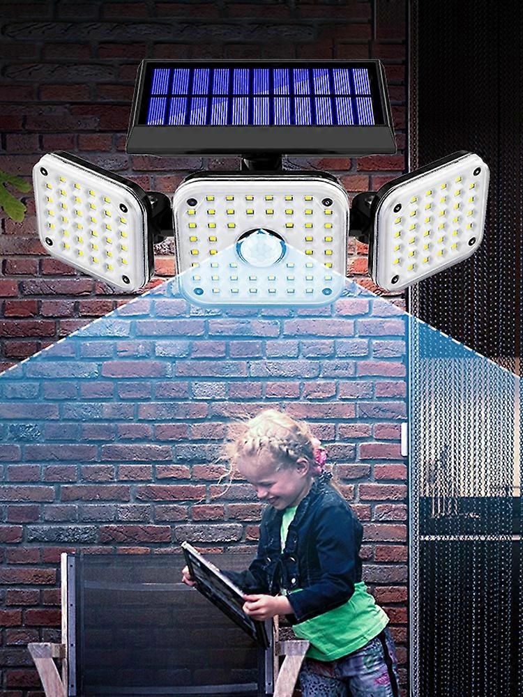 2023 New Solar Wall Lights with 3 Lighting Modes, 1200mAh Battery, IP65 Waterproof, 112 LEDs and 3 Head Lights, for Outdoor and Garden