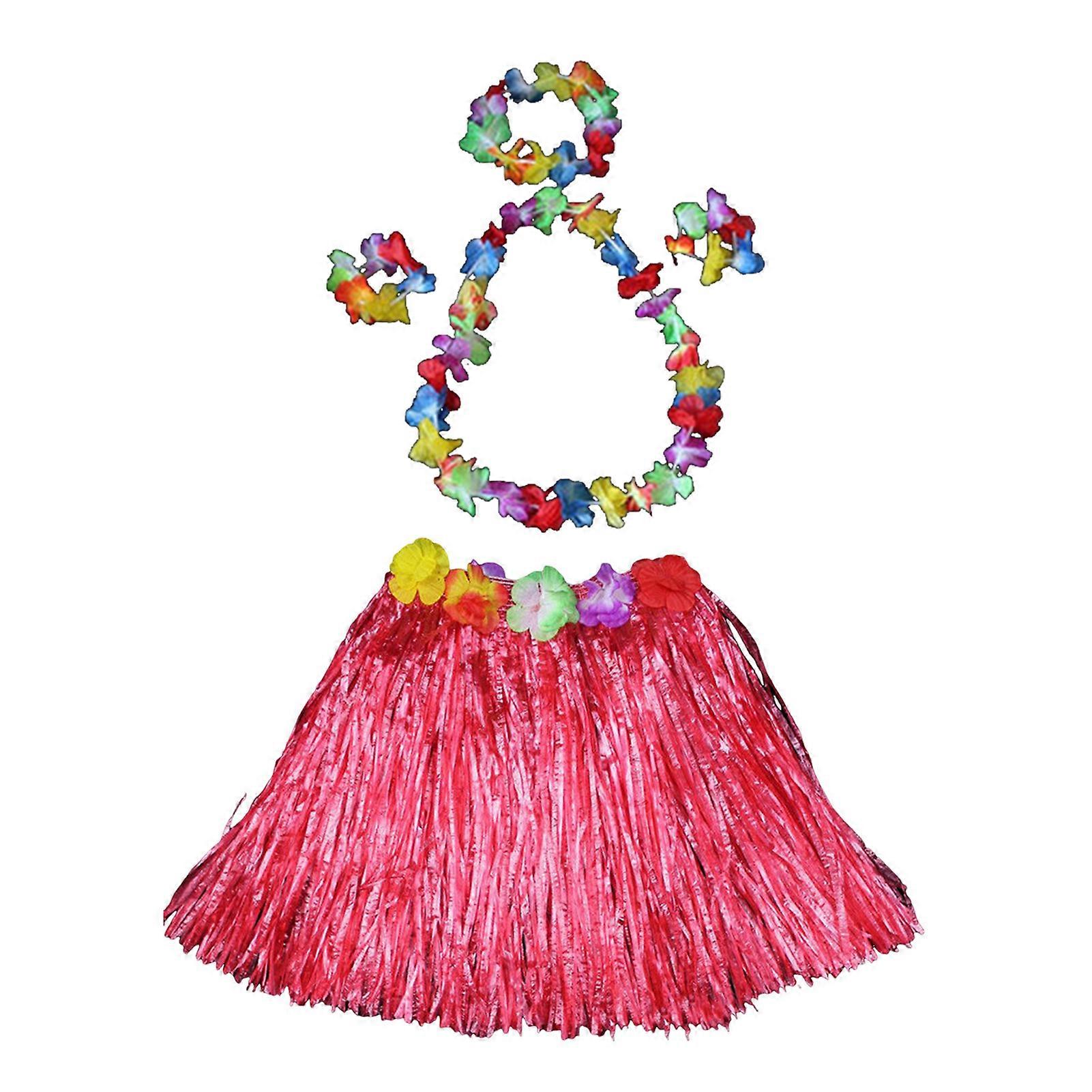 Hawaiian Grass Hula Skirt Set Girl Necklace Garland Bracelet Hula Skirt Costume Halloween Dance Performance Suit Grass Skirt Jikaix