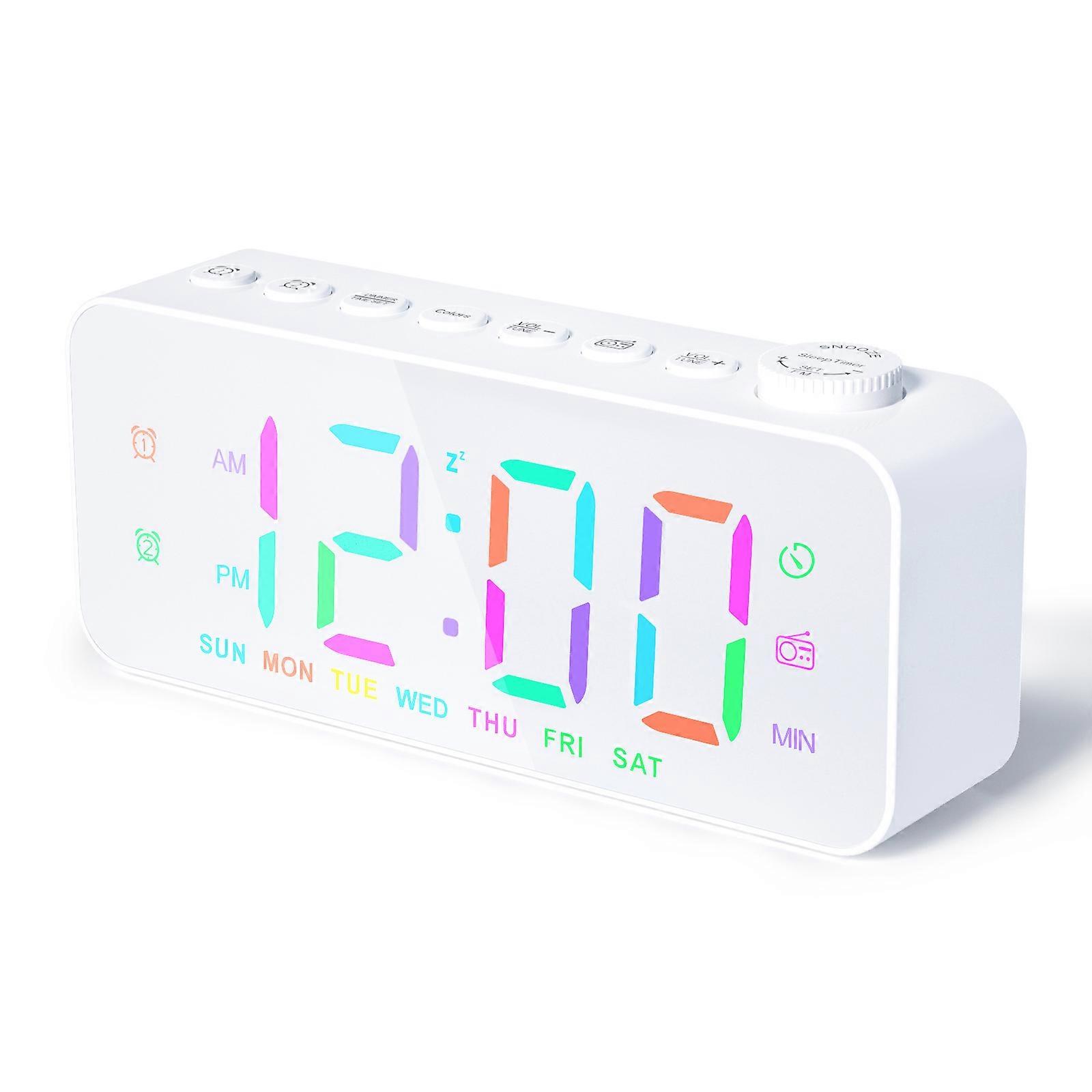 RGB Digital Alarm Clock Radio With Large Surface Adjustable Brightness and Volume, Dual Alarm with Weekday/Weekend Mode