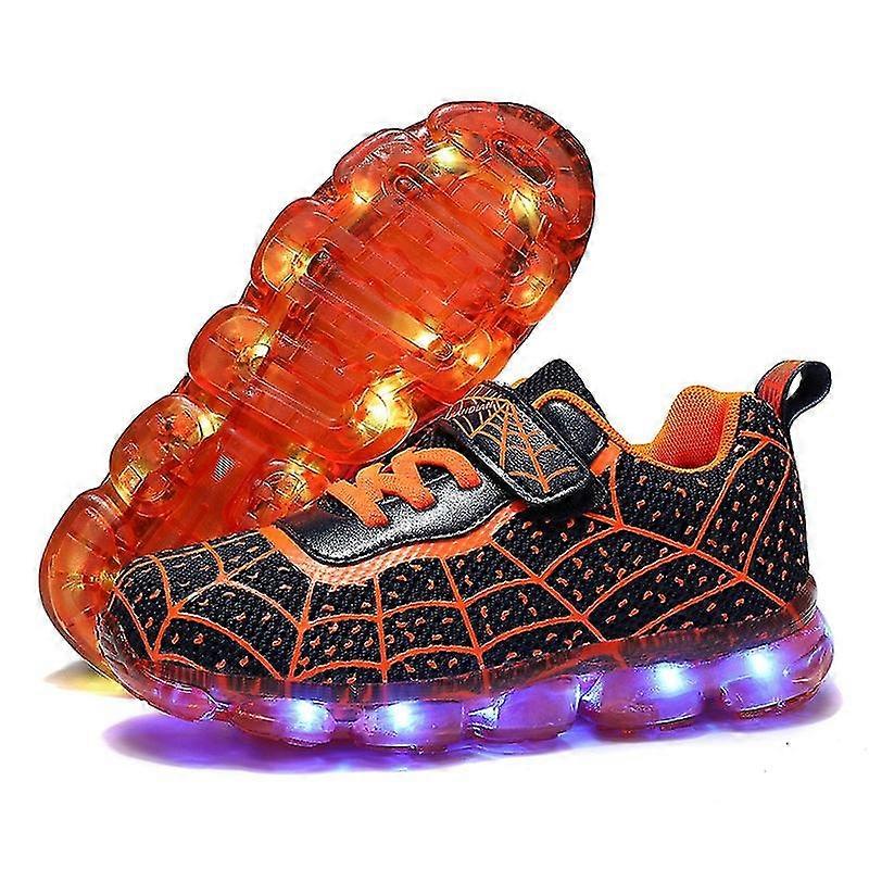 Çocuk Spor Ayakkabılar Led Işıklar Koşu Ayakkabıları Örümcek Web Desen Kızlar Erkek Basit Kaykay Ayakkabı Usb Şarj Işıklı Spor Ayakkabıları