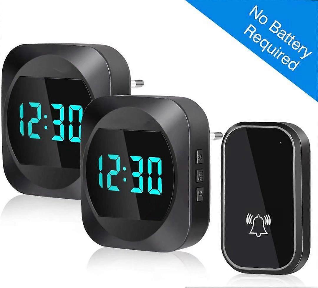 Waterproof wireless doorbell for outdoor use with LED time display, wireless doorbell kit with 2 rec