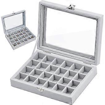 Jewelery Box With 24 Compartments, Jewelery Chest, Display With Clear Glass Lid For Rings, Watches, Necklaces, Earrings, Gift Idea