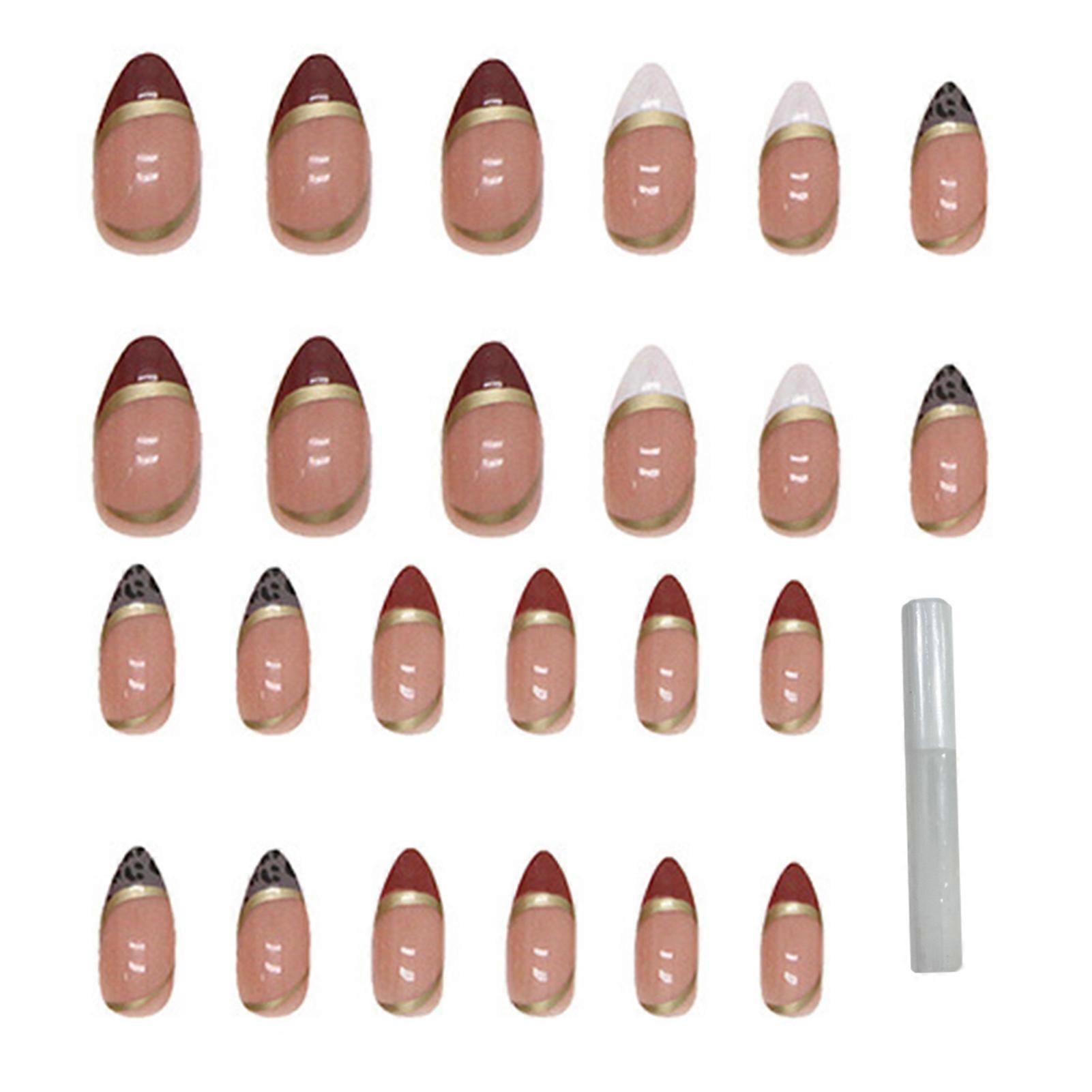 24Pcs Waterproof Gel Fake Nails with Glue Full Cover Artificial French Tip Pointed Head Press-On Nails Wearable False Nails DIY Nail Art Supplies
