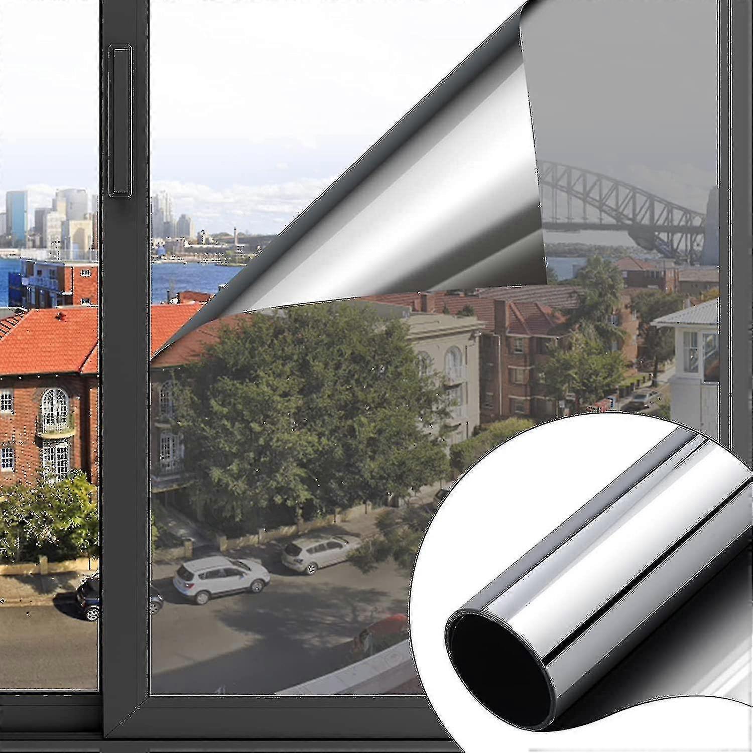 فيلم تظليل النوافذ ذاتي اللصق 60x200 سم ، فيلم مرآة فضي للعزل الحراري ، مضاد للوهج ، حماية الخصوصية ، مثالي للمنزل والمكتب و Sh