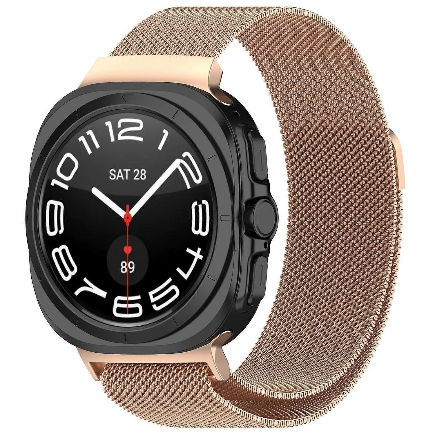 适用于三星 Galaxy Watch Ultra 47 毫米金属网替换表带玫瑰金