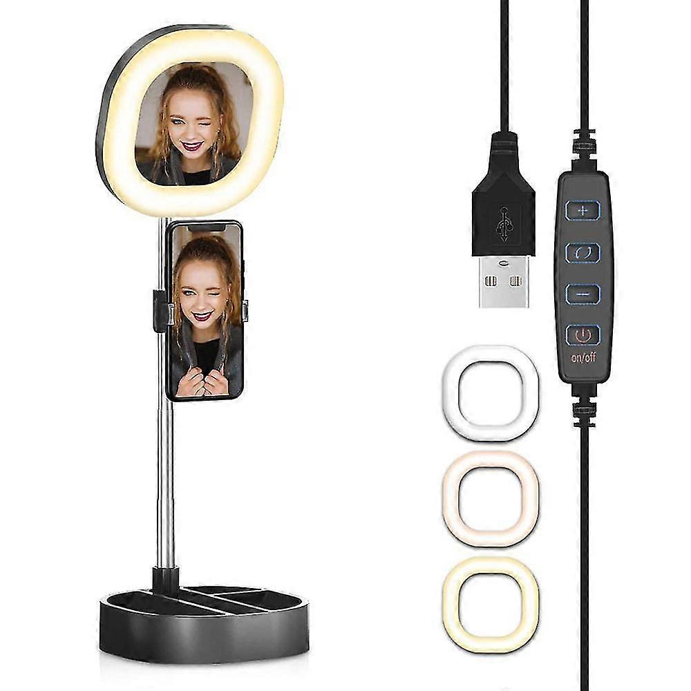 Led Ring Light Foldable Fill Light With Mirror Mobile Phone Holder, 3 Color Modes And 10 Brightness Ring Light For Video Live Streaming Make-up Photog