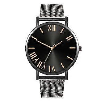 Moda Malha Cinto Strap Relógio de Quartzo Estilo Casual Casal Relógio de Pulso (Preto)