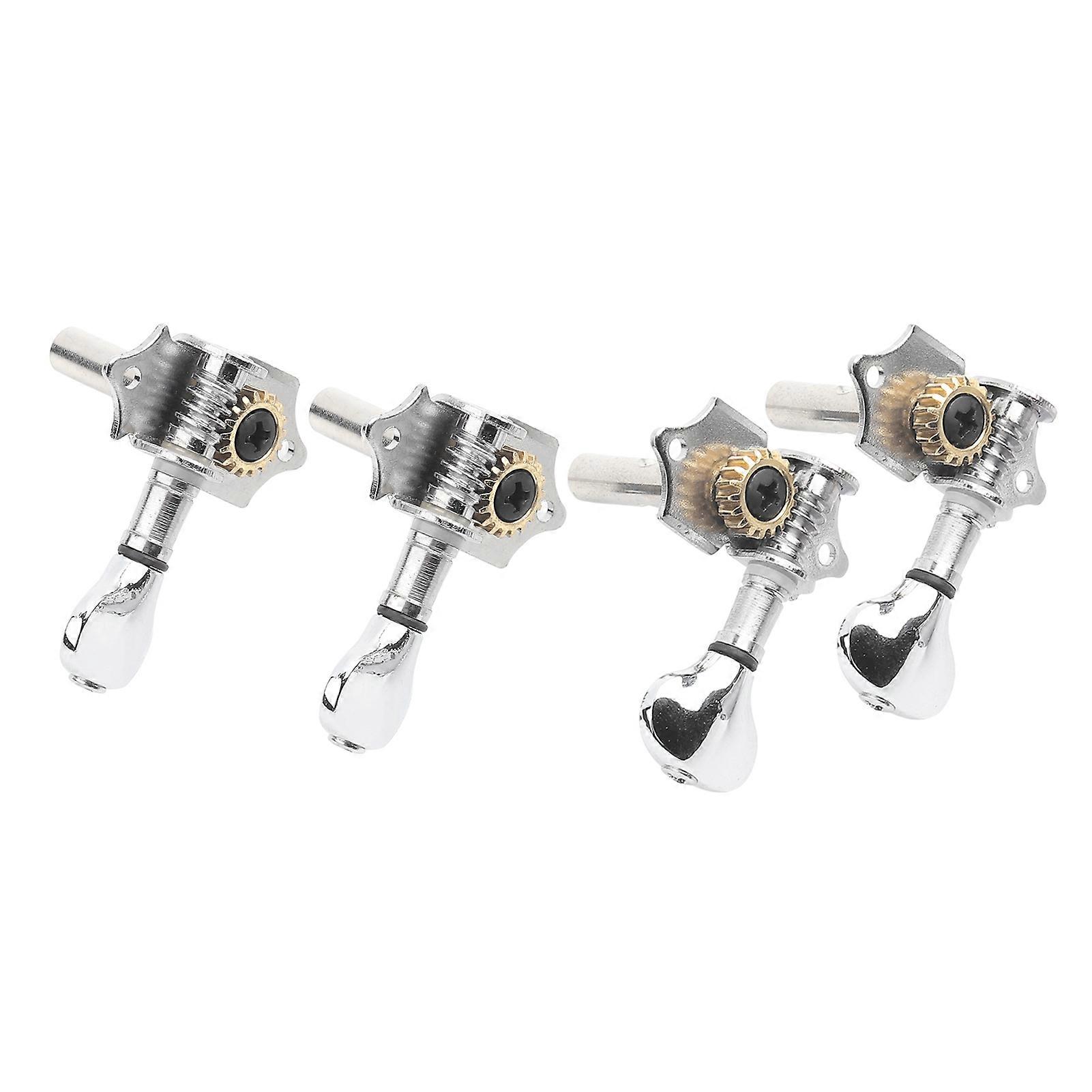 4Pcs/Set Open Type 2 Left  2 Right Ukulele String Knobs Ukulele Replacement Accessory(Silver)