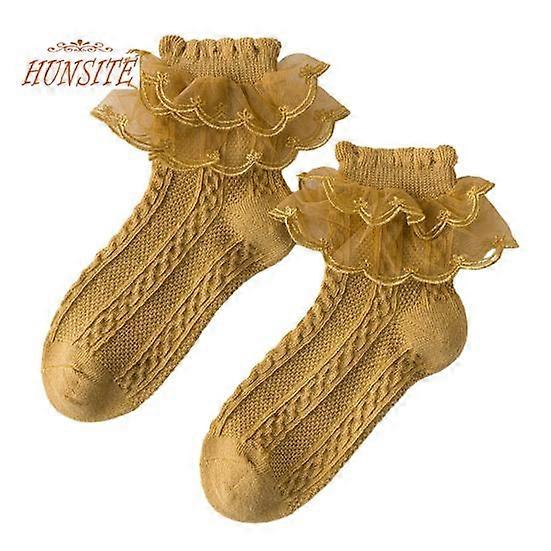 1 Pair Women Socks Lolita Ruffle Lace Decor, Thin High Elasticity, Anti-slip, Soft Breathable, Solid Color, Sweat Absorption, No Odor Dance Socks