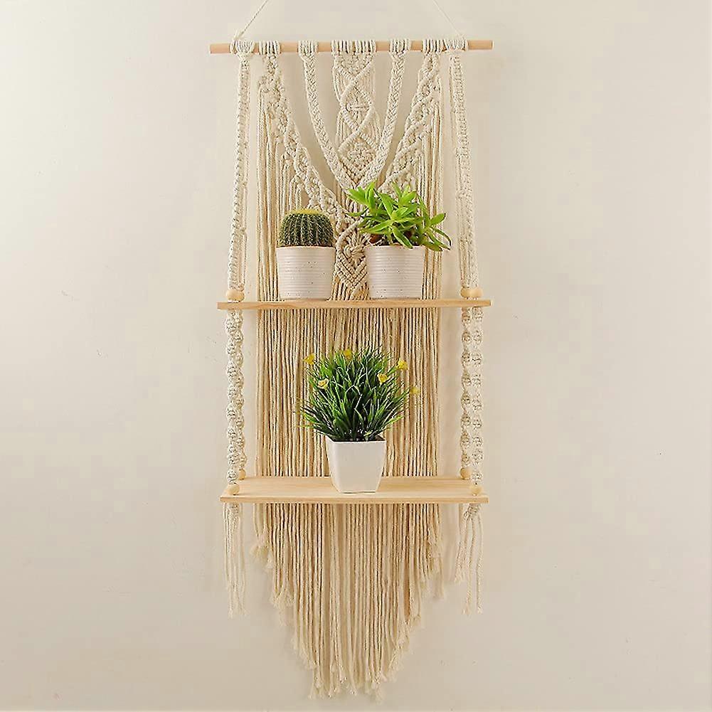 Handmade Macrame 2 Tier Bohemian Wall Mounted Plant Storage Rack for Home Decor
