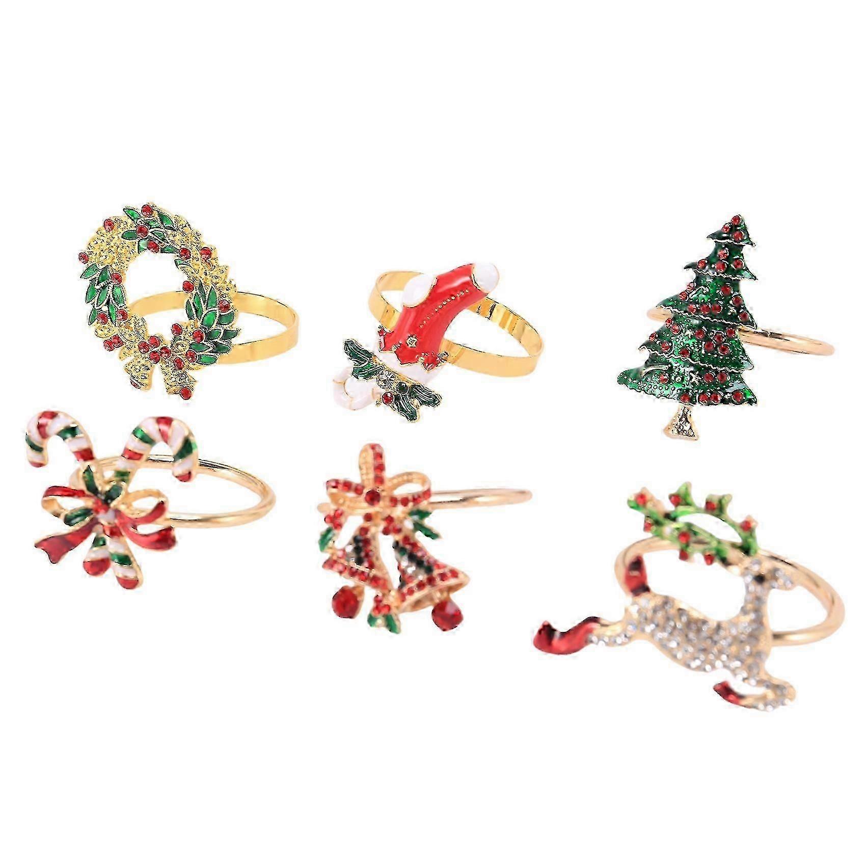 クリスマスナプキンリング6個セット、ゴールドナプキンリングホルダーメタルディナーリングクリスマス水曜日