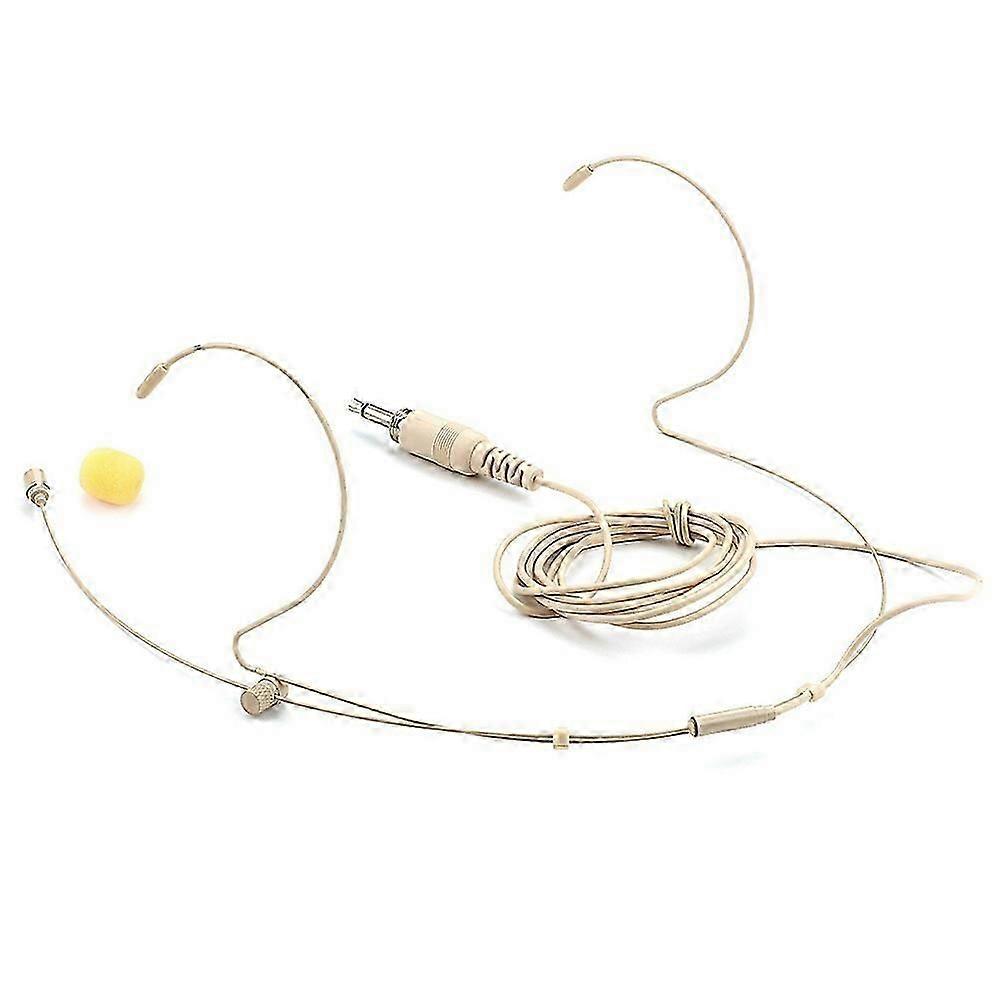 Adjustable Beige Double Earhook Capacitor Headset Mic Headworn Lockable Microphone 3.5mm Plug for Wireless