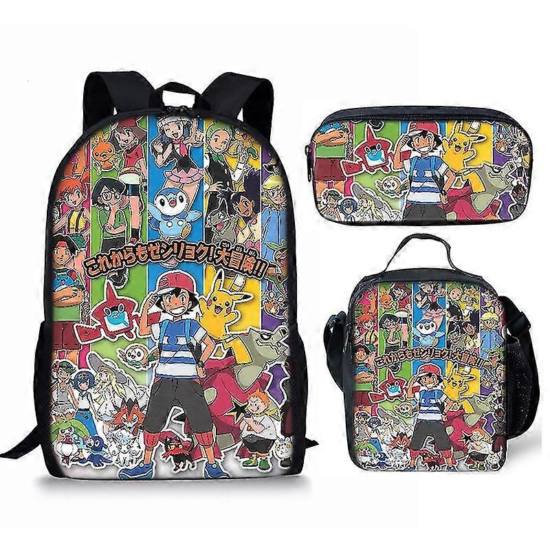 アニメポケモンプリントスクールバッグ子供用バックパックまたはサッチェルまたはペンバッグまたはスリーピースセット