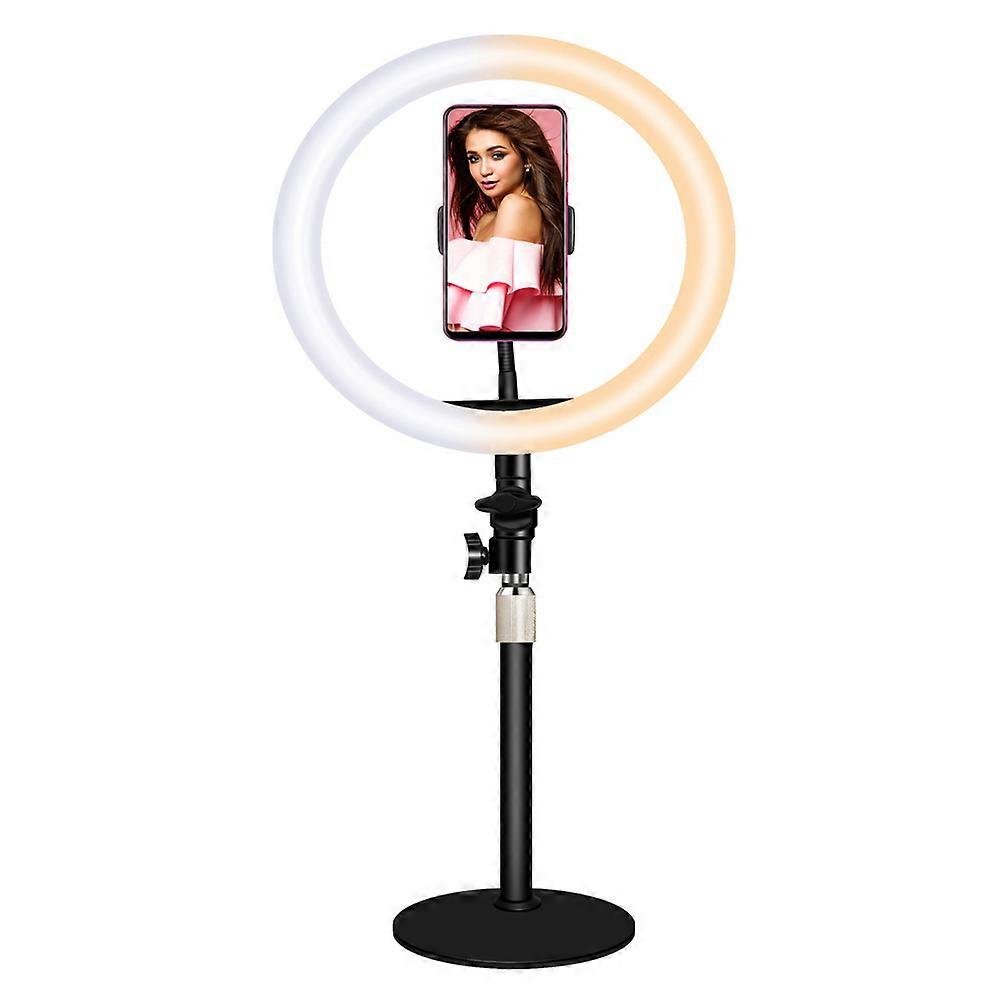 Ring Light with Stand, Desk Ring Light for Computer Laptop, 360 Degree Rotation with Extendable Stand, Wireless Bluetooth Remote, Color Temperature