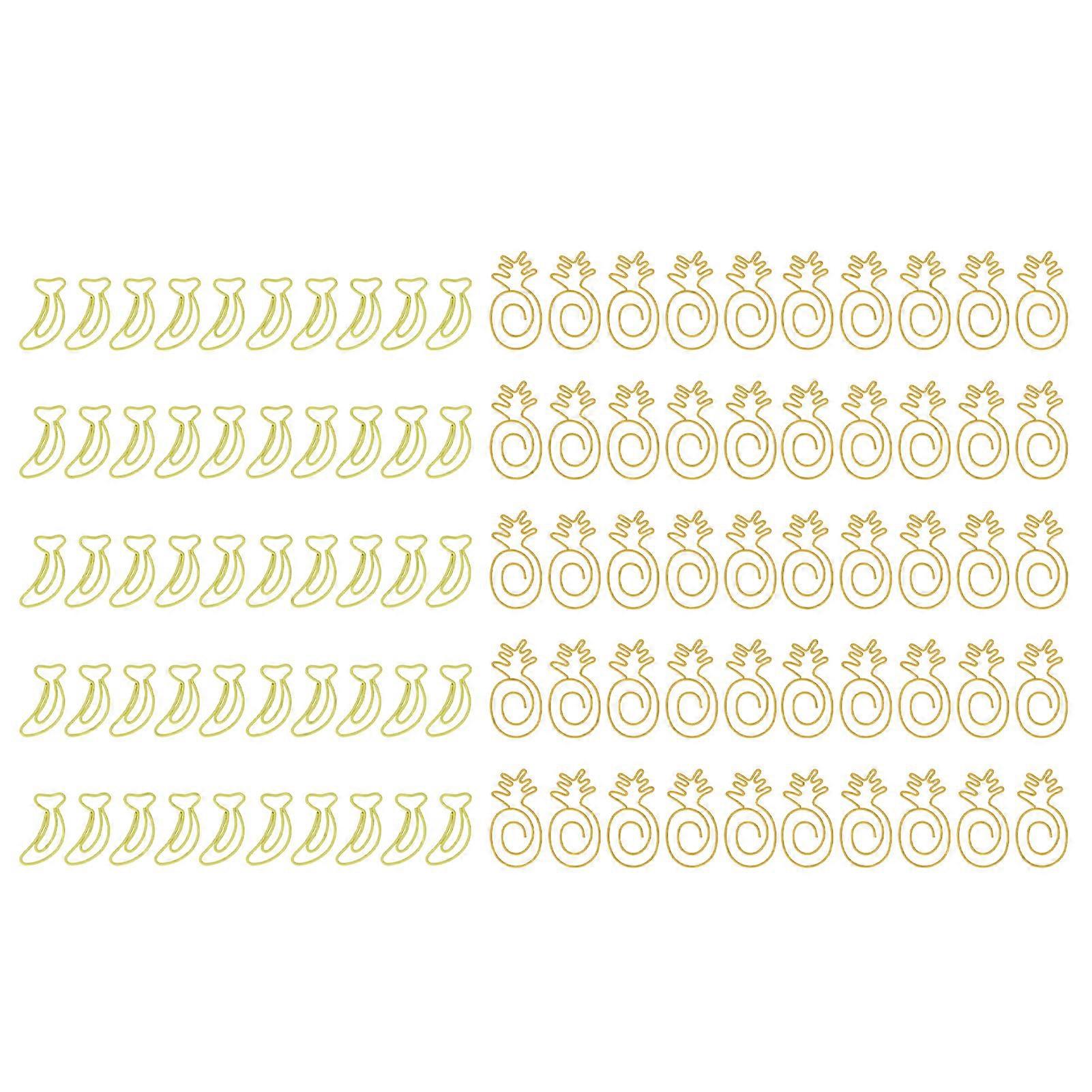 100Pcs Paper Clips Cute Banana Pineapple Shape Electroplating Process Lightweight Portable Metal Paperclip with Storage Box