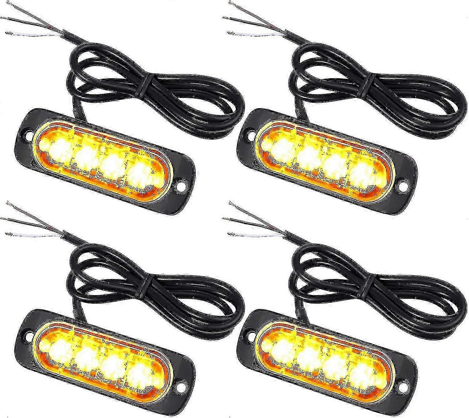 4x Penetration Lights With 4 Leds 12/24v Orange Led Beacon Flash Lights Emergency Alarm Light Strobe