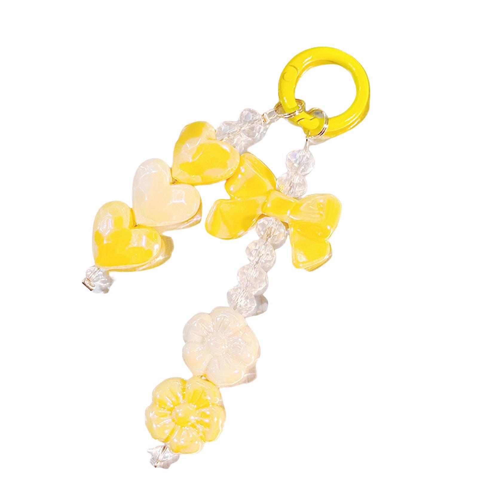 Femmes Filles Téléphone Portable Pendentif Téléphone Portable Cordon Suspendu Elégant Fait à la main Perles Téléphone Sangle Bijoux Mode Accessoire jaune et blanc