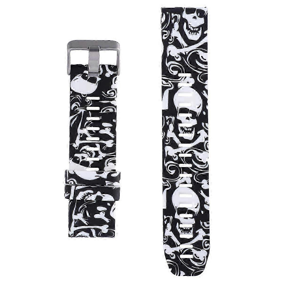Quick Release Watch Strap Replacement Silicone Watchband Compatible for Garmin Fenix 5 Plus / Instinct / Forerunner 935 945 - Skull Impression