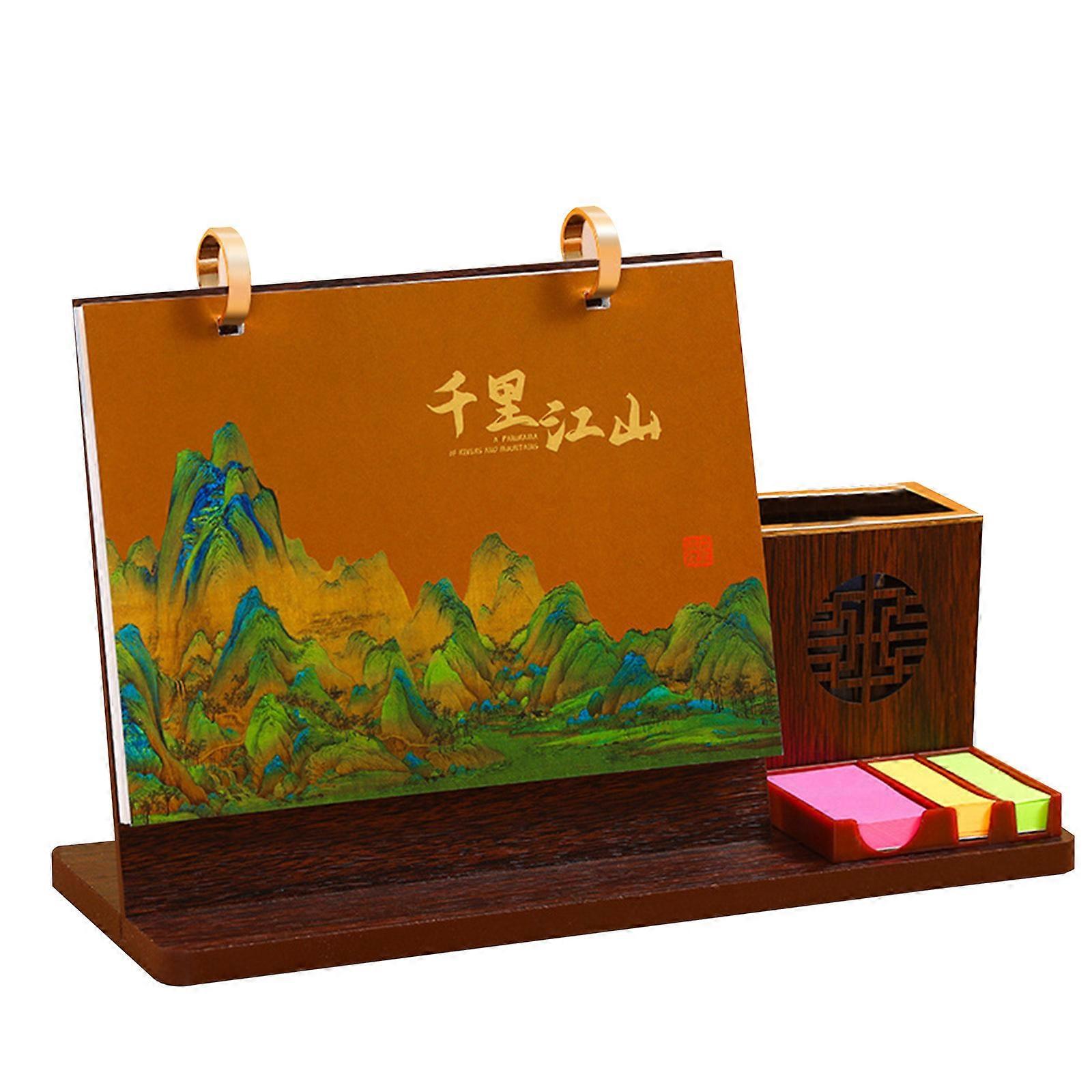 2023 Desk Calendar with Pen Holder Sticky-Note Tray Jan 2023 to Dec 2023 Desktop-Calendar Pencil Cup for Office School