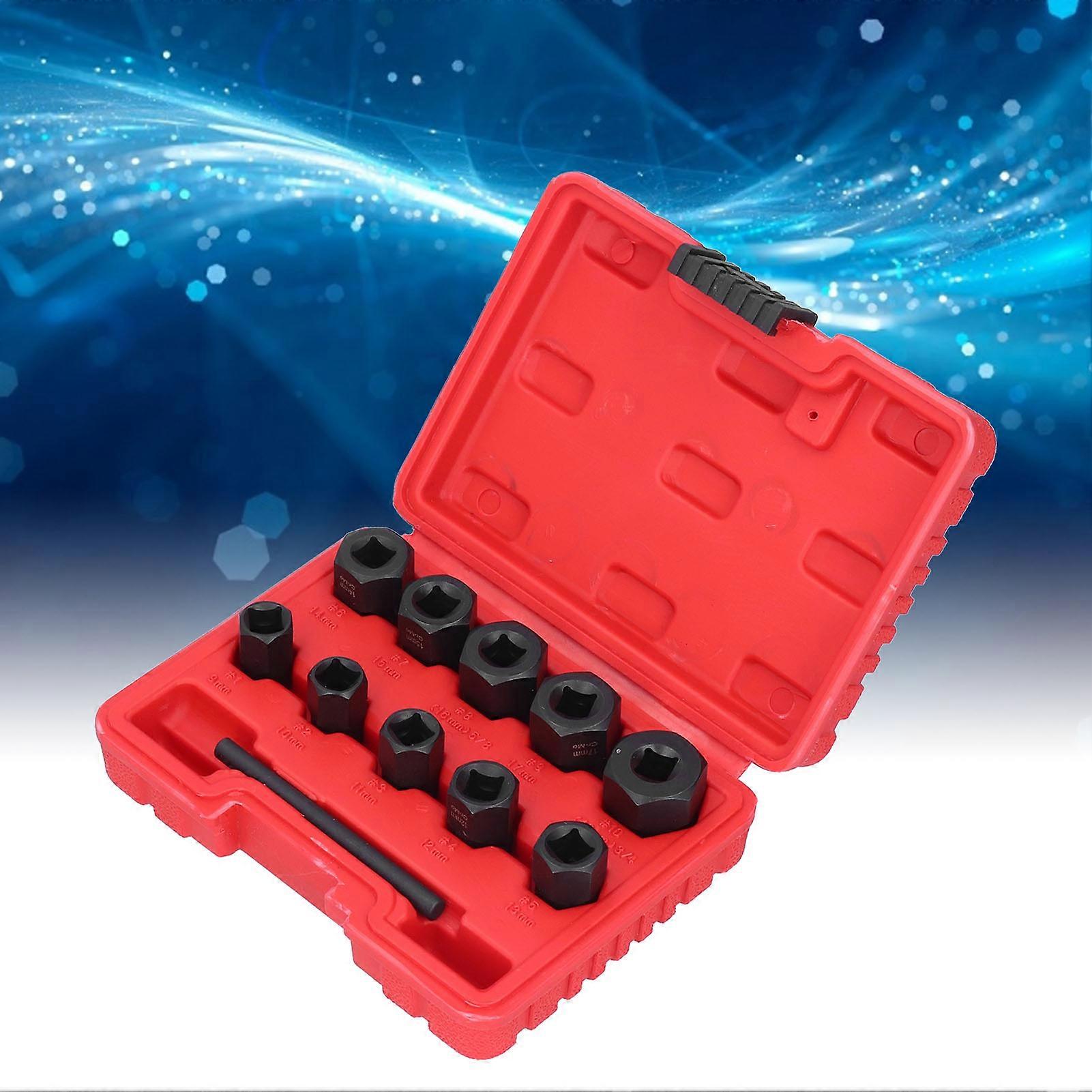 11Pcs Screw Extractor Broken Nut Remover Damaged Bolt Removal Removing Tool Socket Set Kit