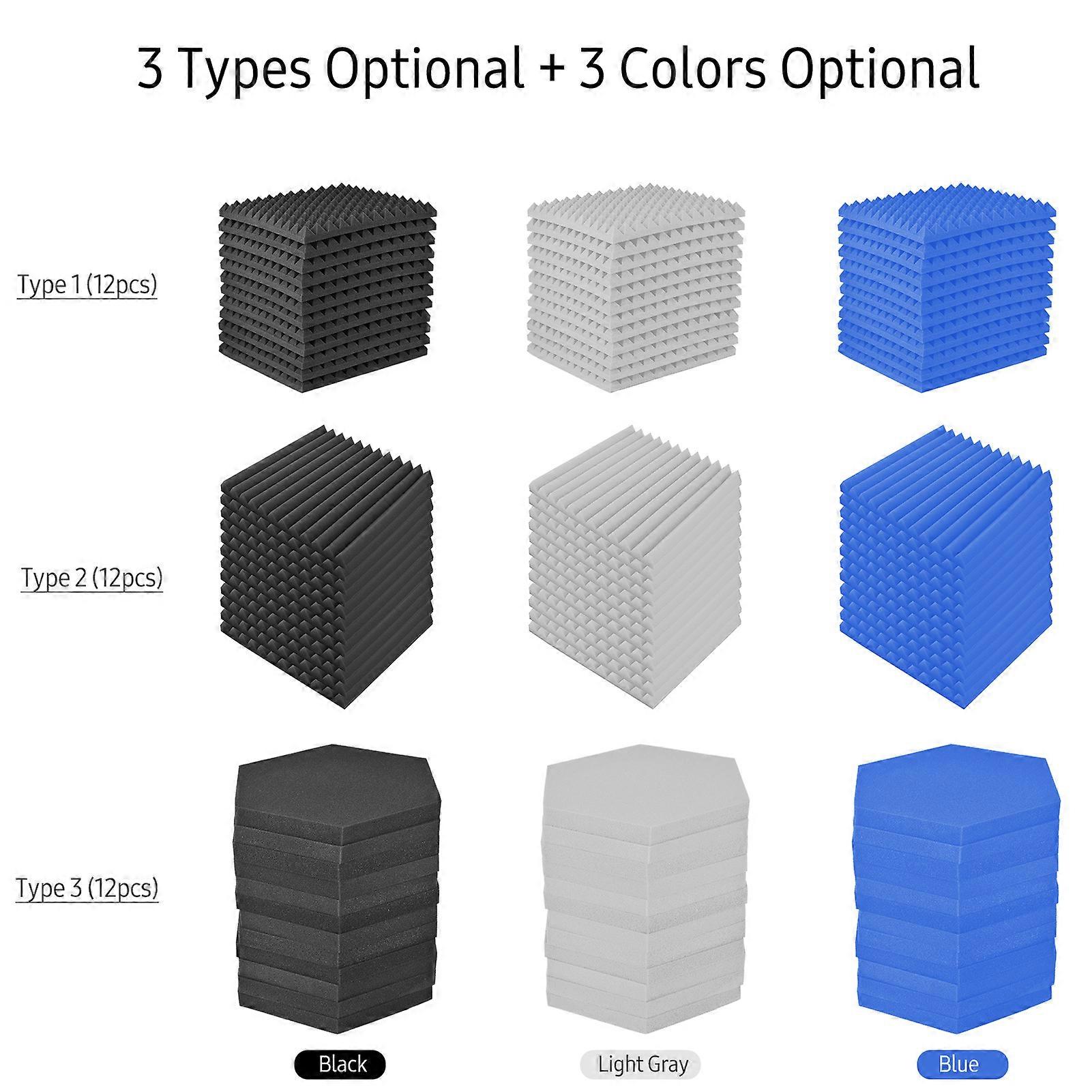 12 Pack-Studio Foams Sound Absorption Proofing Panels High-density Wedge Tiles Isolation Treatment for Walls Ceiling 12*12*1in (Type 2)