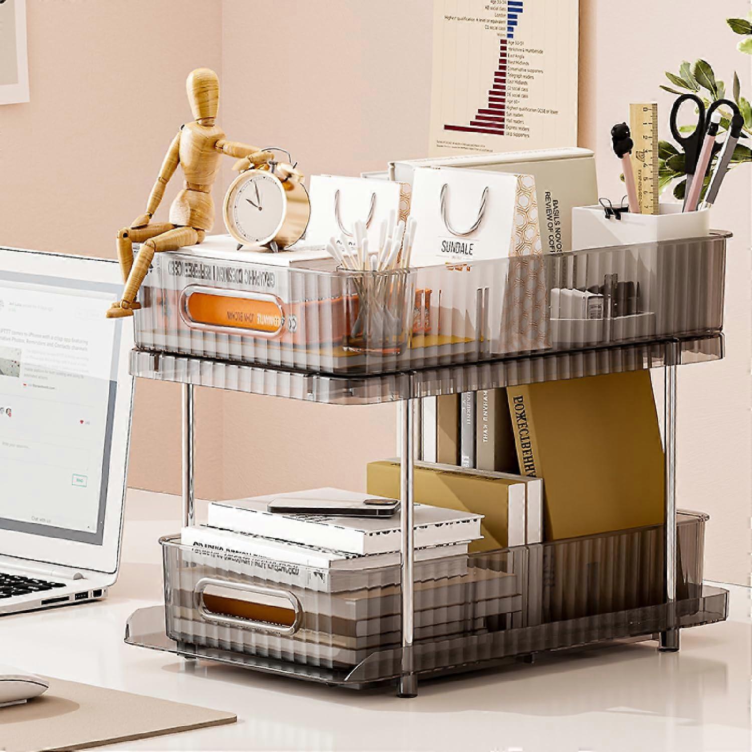 2-Layer Bathroom Organizer Under Sink Storage with Separators, Adjustable Plastic Shelf for Space-Saving Storage Solutions
