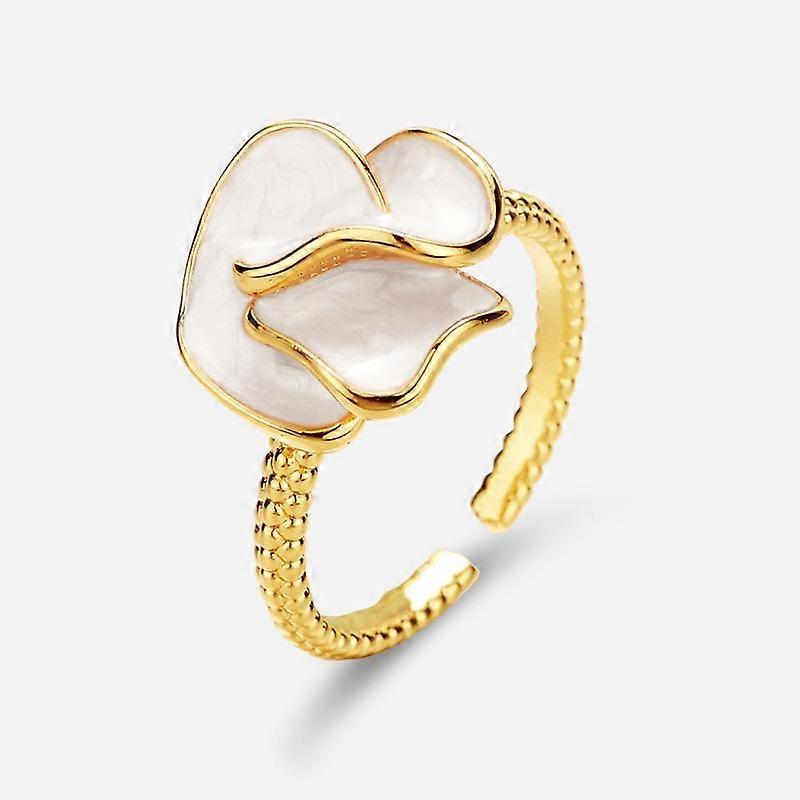 Flower Geometry Dripping Oil Opening Ring Retro Simple Temperament Index Finger Ring Niche High-End Temperament Jewelry