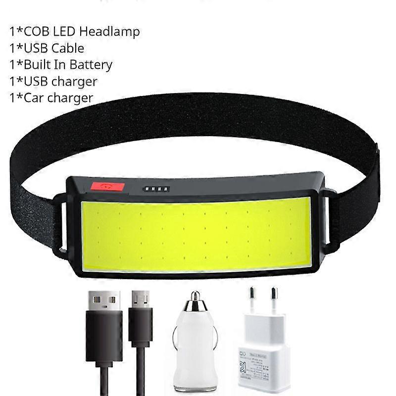 Cob Led Headlamp, Powered by 2 USB Rechargeable 18650 Batteries, Wide Angle Lighting, Wide Lighting Range, 1000lm