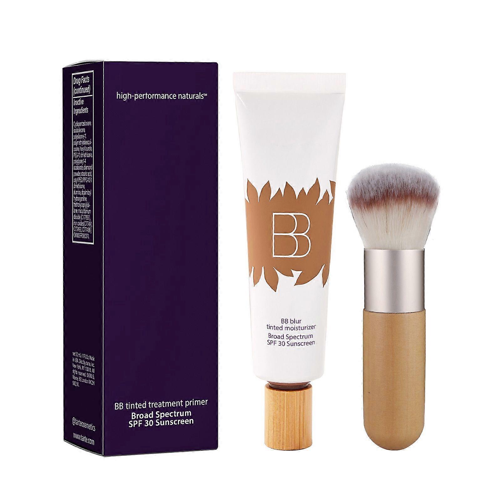 BB Blur Tinted Moisturizer SPF30, BB Cream Tinted Moisturizer with Broad Spectrum SPF, BB Tinted Care Primer with Brush,Full Coverage Light-Medium Ski