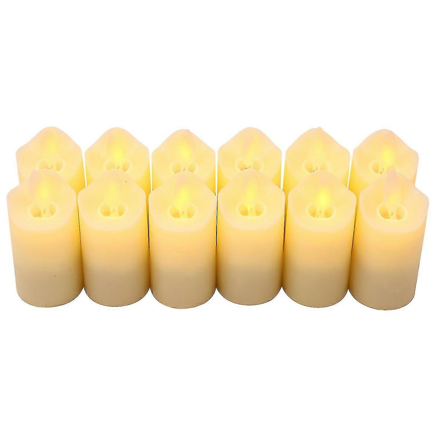 12 Pcs Rechargeable Flameless Candles Realistic Warm Yellow Led Cordless Pillar Candles Electric Can
