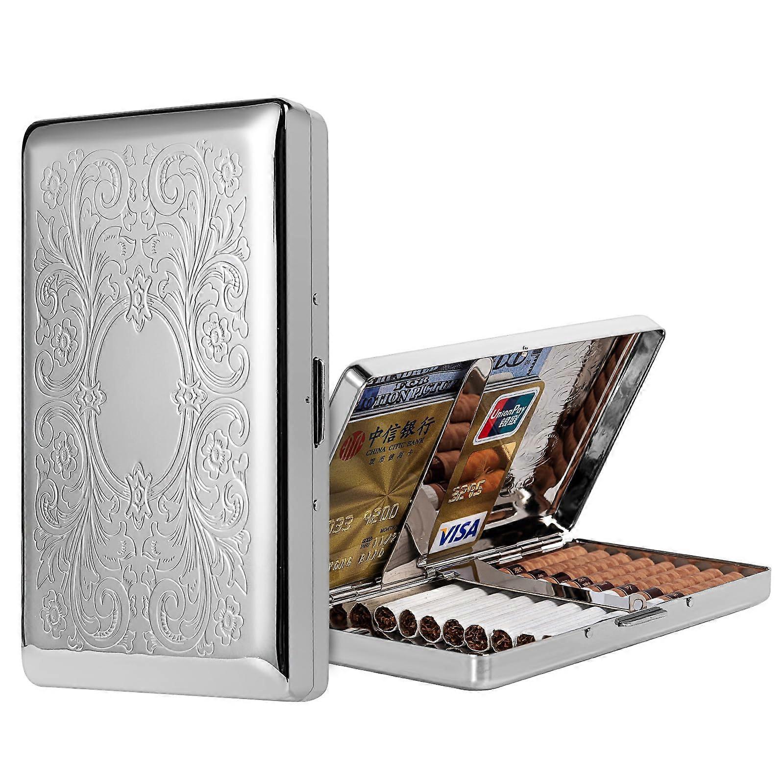 Metal Cigarette Case for Ladies and Men, Holds 20pcs 120’s Capri Cigarettes, Stylish Patterned Silver Design, Durable Material